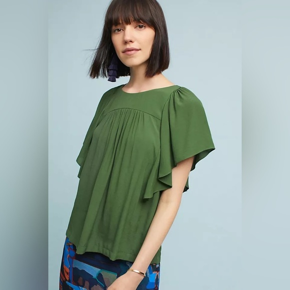 Anthropologie Tops - Maeve by Anthropologie Prato Flutter Sleeve Top in Green Size Small